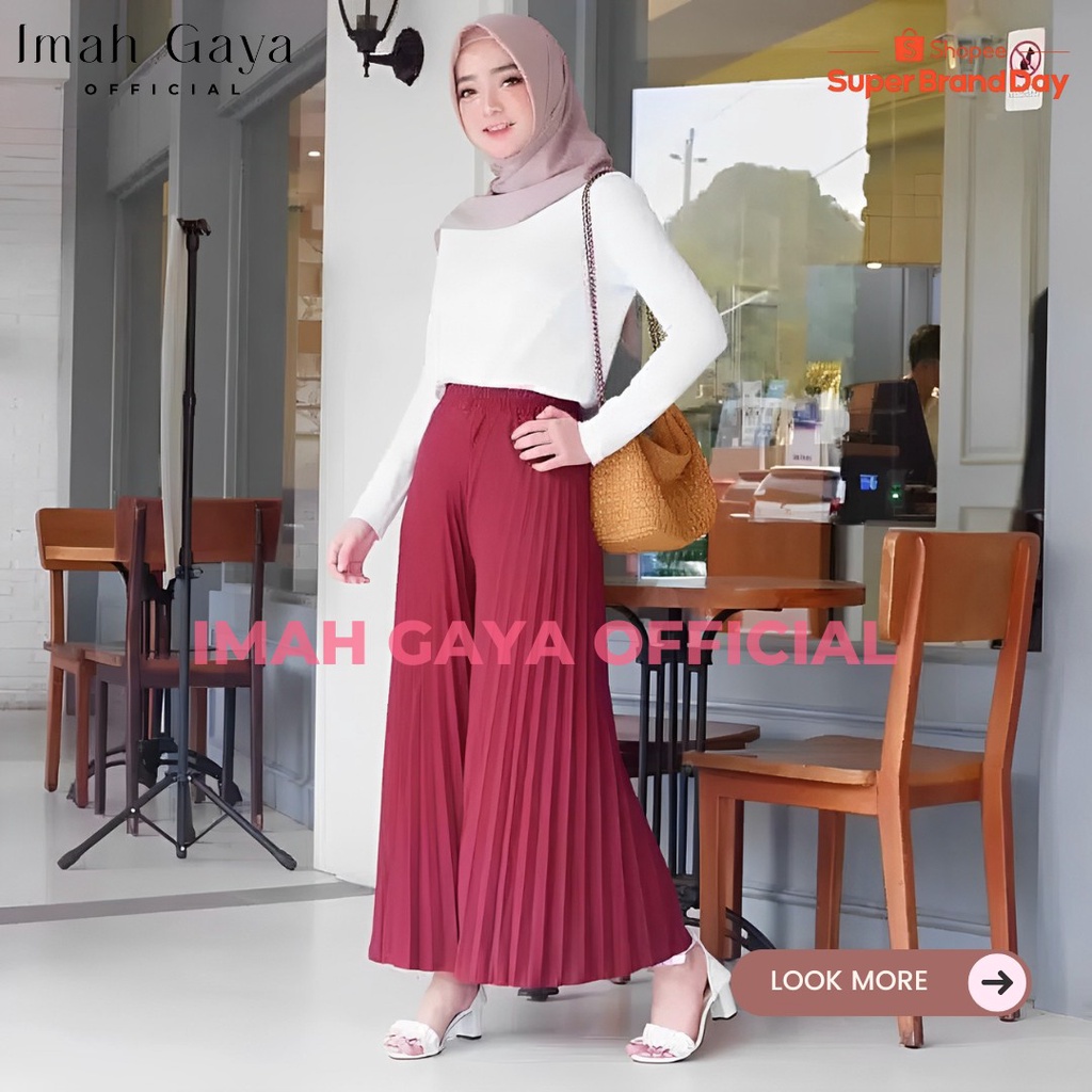 Celana Kulot Plisket Wanita Dewasa Standar Panjang Polos Plisket Kulot Plisket