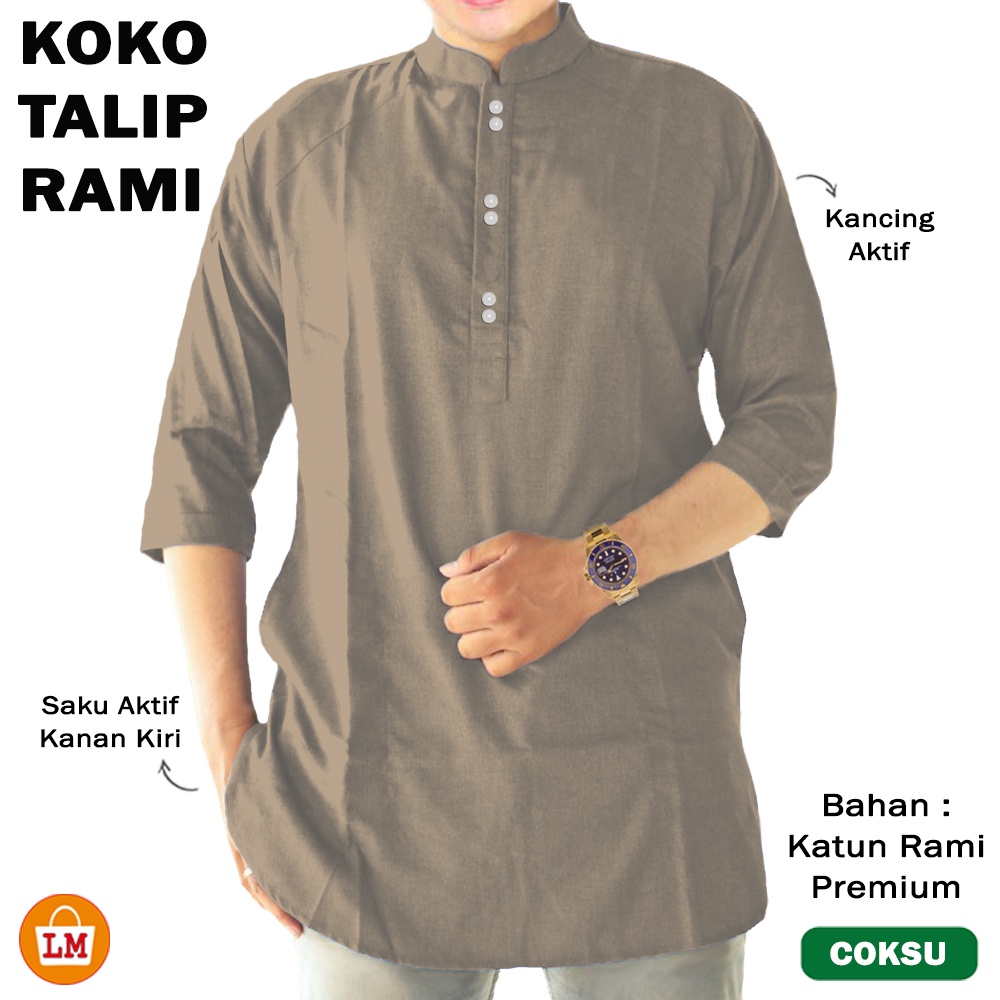 Baju Pria Muslim KOKO TALIP RAMI Katun Lengan 3/4 Size M-3XL / 29452
