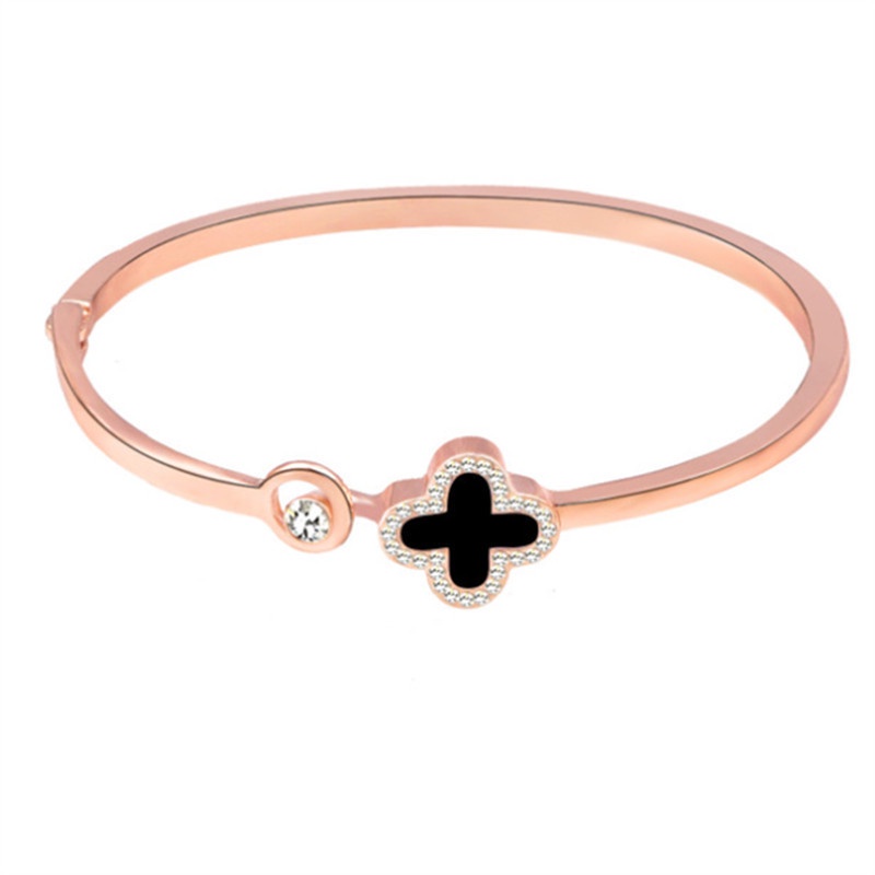 Gelang Rantai Rose Gold Bandul Desain Clover Gaya Korea Untuk Wanita