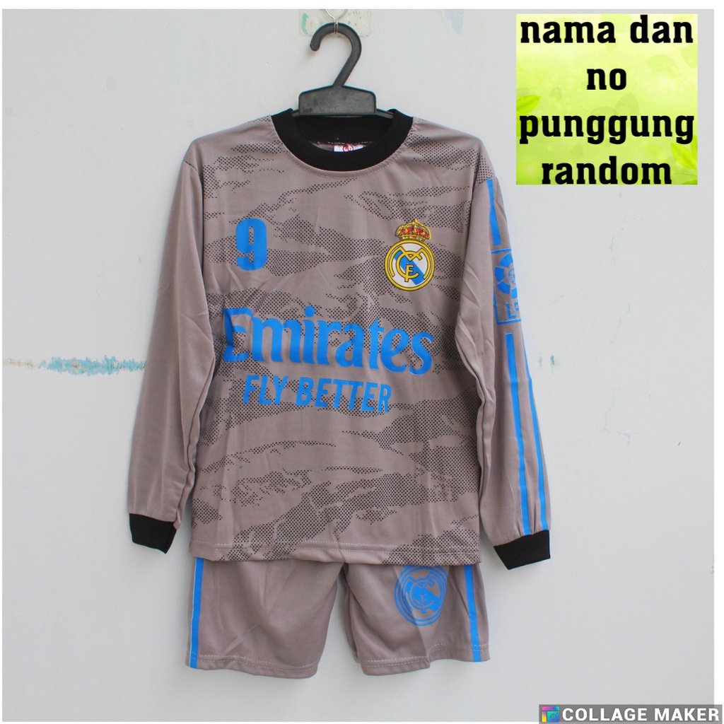 setelan baju bola kiper madrid/ baju bola kiper anak madrid abu 6-12th