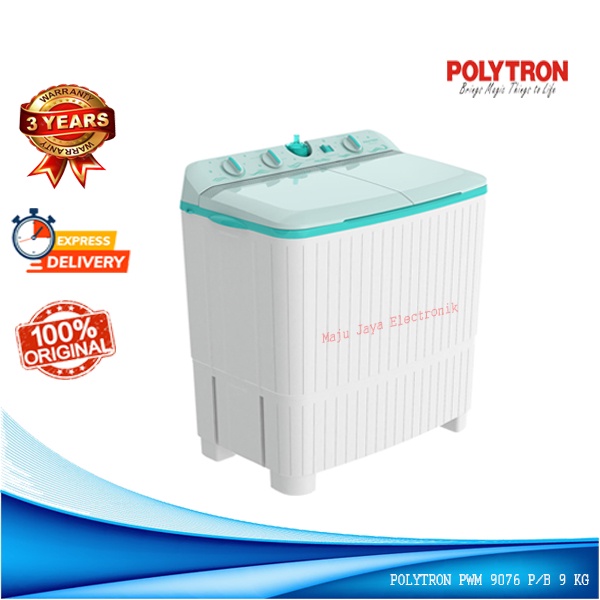 Mesin Cuci 2 Tabung POLYTRON PWM 9076 Water Selector Cuci Pengering 9 KG