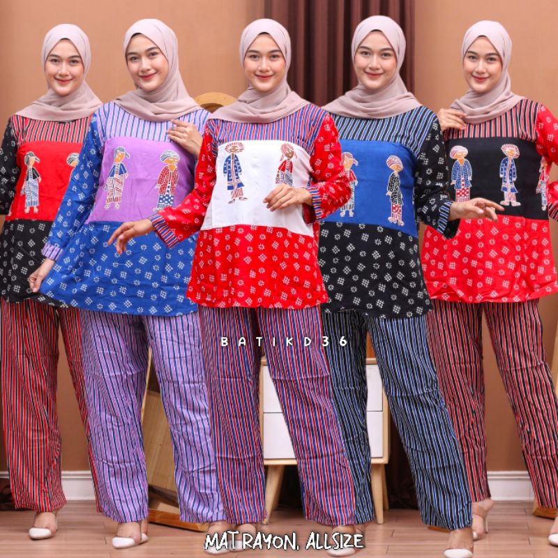 One set murah wanita katun halus adem atasan blus kulot motif pola ibu remaja abg pajama pajamas piyama batik karakter wayang baju tidur santai jumbo seragam setelan setcel Setelan celana blus viscose harian gaul rumah cantik keren terlaris unik etnik js