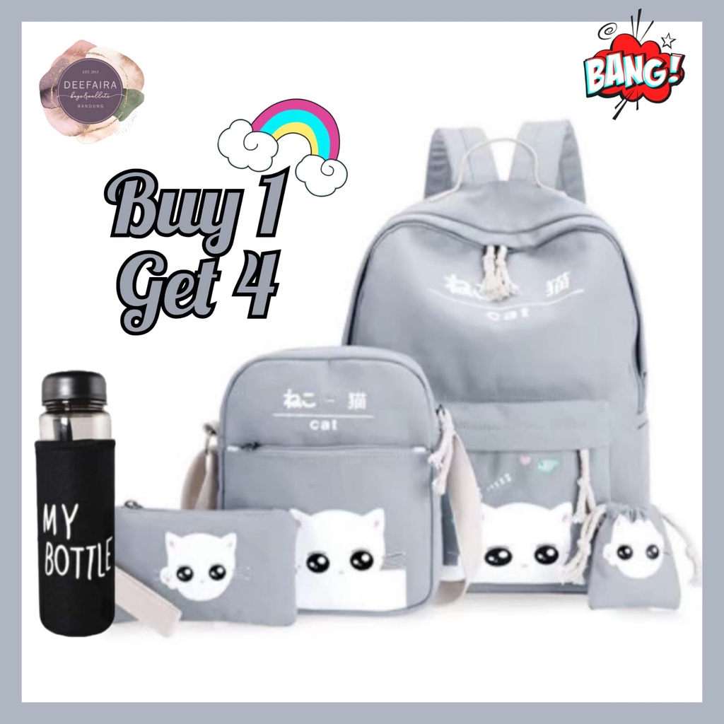 Tas Sekolah Anak Perempuan Lucu Motif B4byCat Buy 1 Get 4 Khusus Untuk Anak Tk Sd Smp