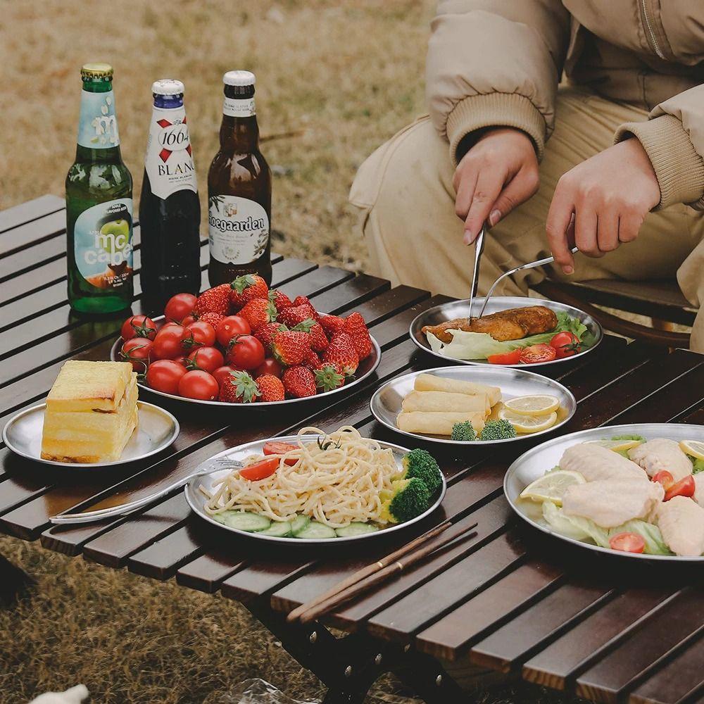 Lanfy Piring Camping Stainless Steel Wadah Makanan Peralatan Masak Berkemah Food Dish Aksesoris Masak Peralatan Makan