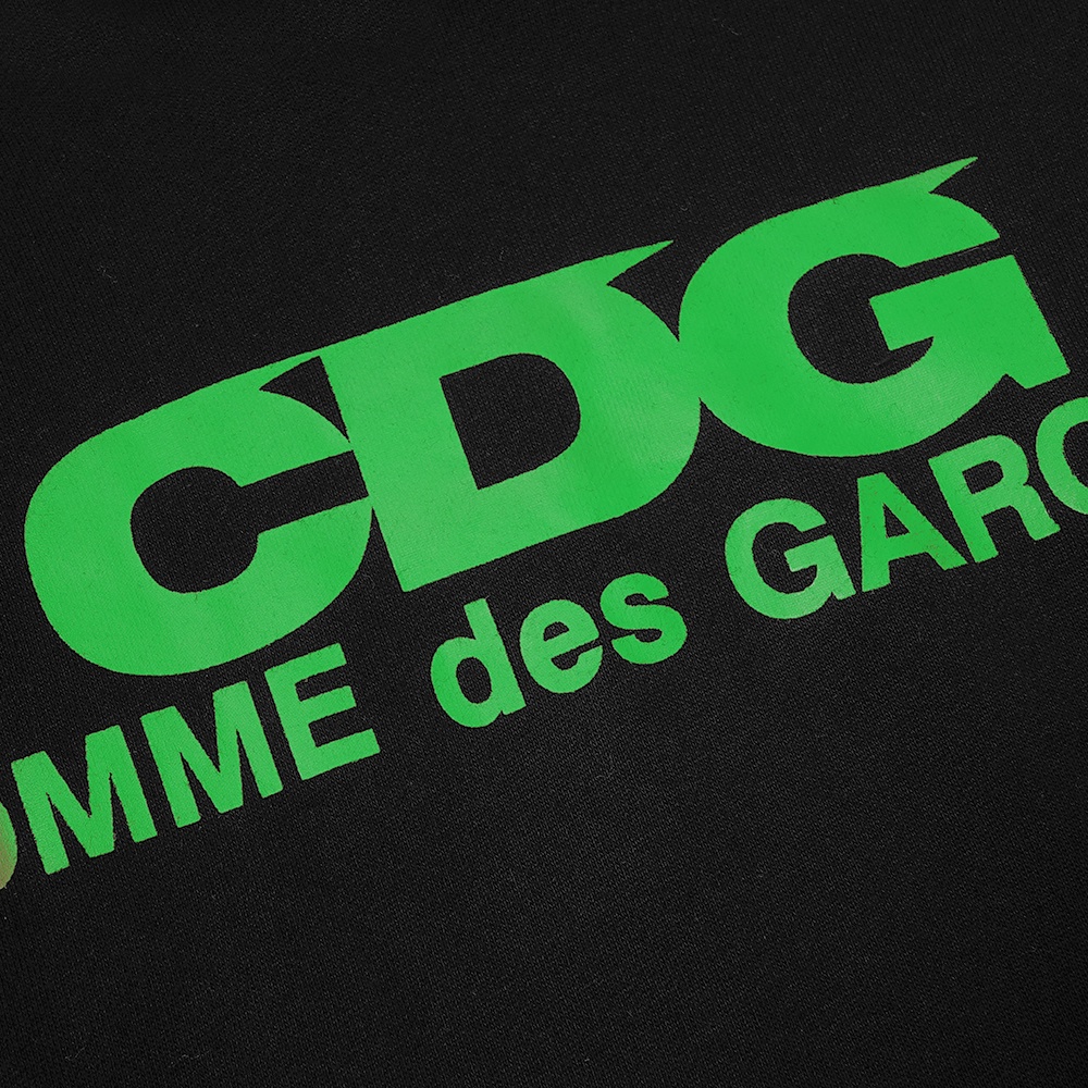 CDG Green Text Hoodie Black