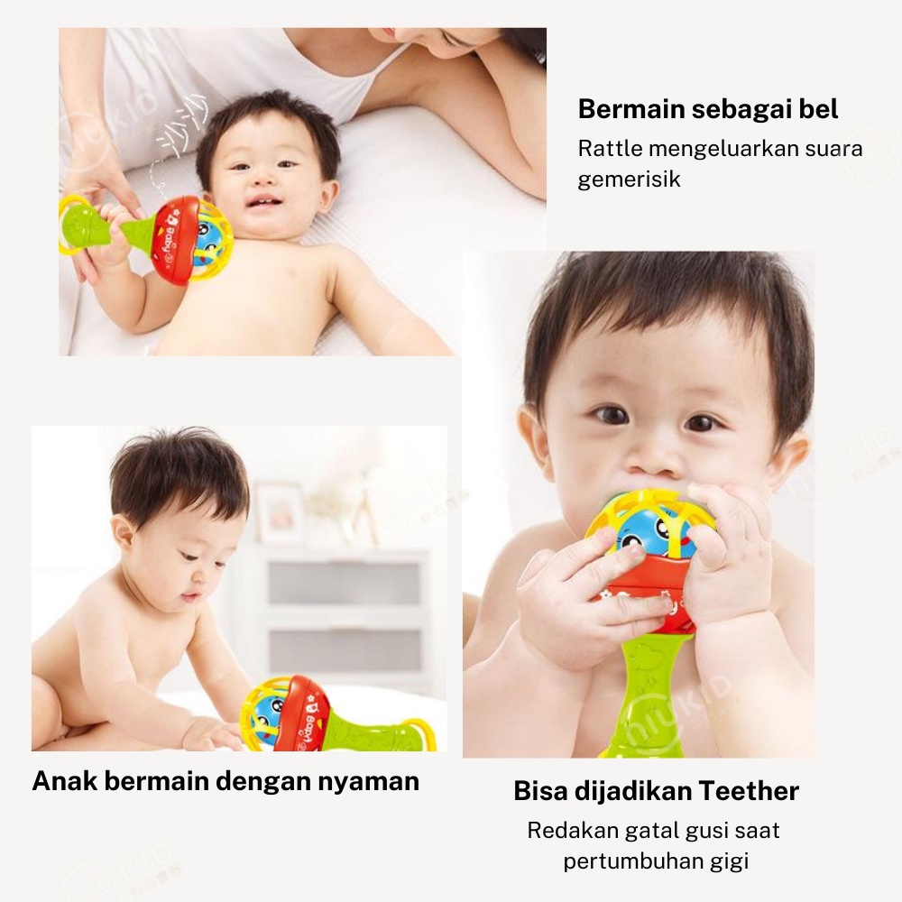 NIUKID MAINAN KERINCINGAN BAYI TEETHER RATTLE STICK MAINAN GIGITAN BAYI BPA FREE