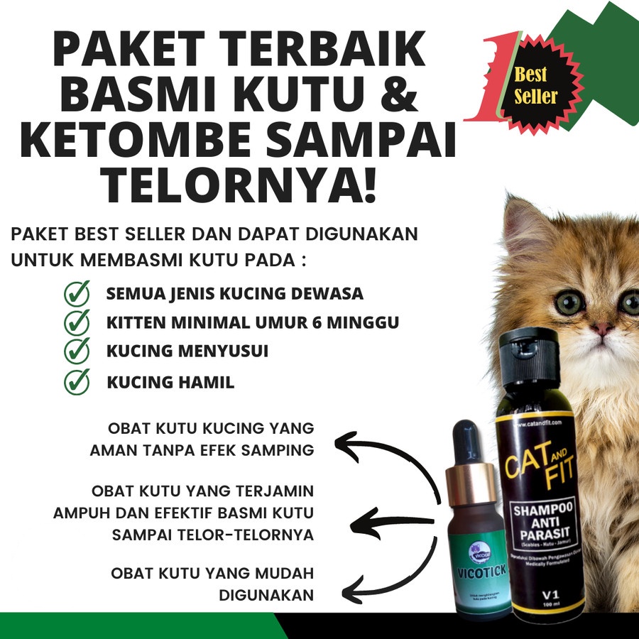 PAKET! shampoo obat kutu kucing Vicotick ampuh basmi kutu loncat, kutu bulu, ketombe pinjal kucing aman untuk kitten