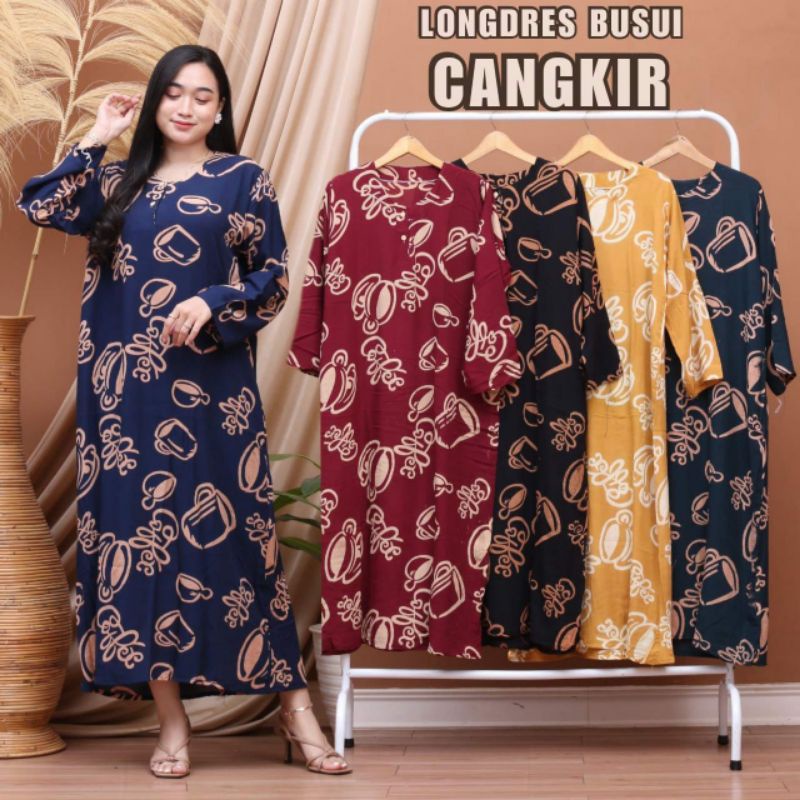 Daster Lengan Panjang Longdress 97.500 dapat 3 motif bahan rayon kancing depan ld 100-110.