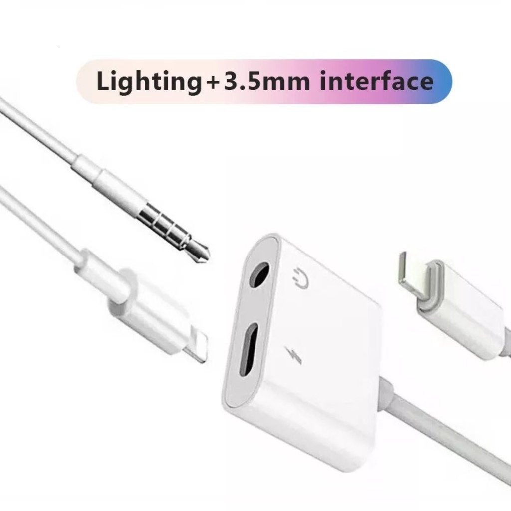 Kabel Adapter Splitter Lightning 2in1 Jack 3.5mm for iP X XS XR 11 12 13 14 Pro Max - Tanpa Bluetooth Bisa Open Mic