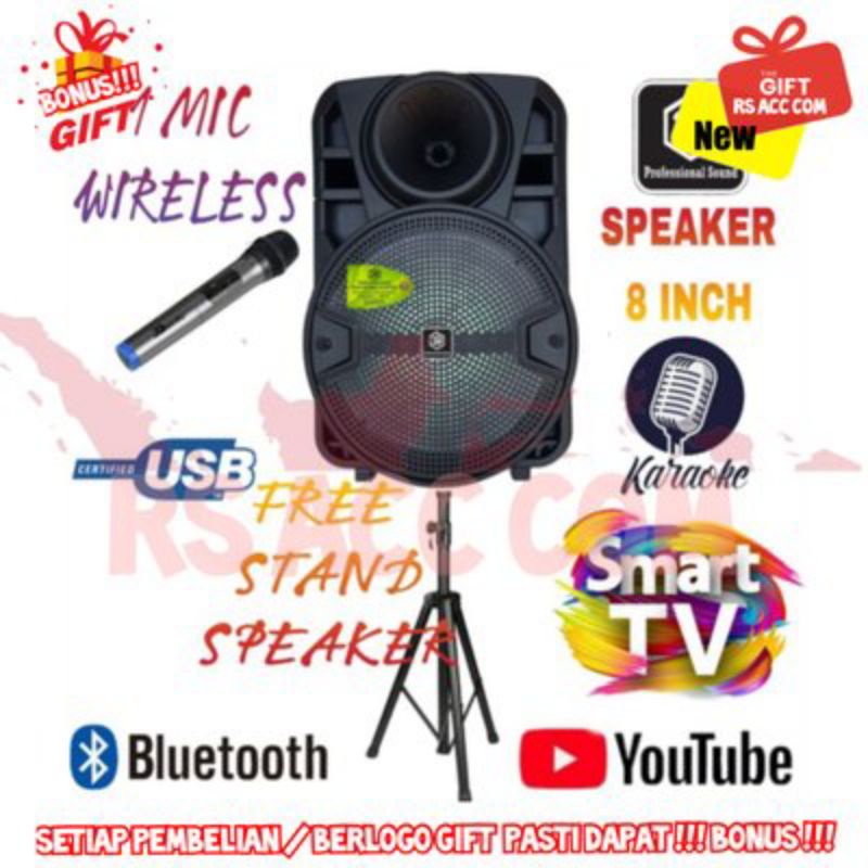 Speaker Portable 3R 8 Inch Karaoke Smart Tv Youtube + Stand Speaker