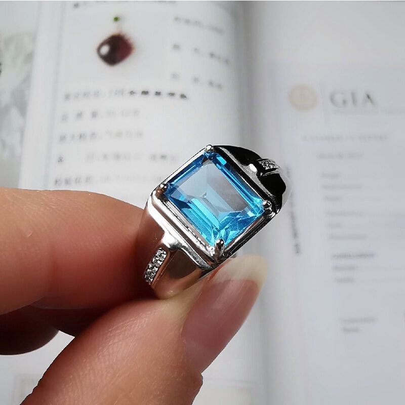 Cincin Sapphire Bahan stainless steel Warna silver Untuk Pria