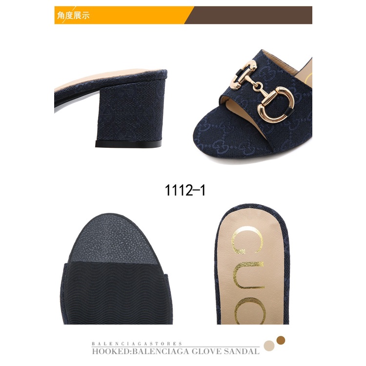 GC GG Canvas Horsebit Block Heels Sandals 1112-1