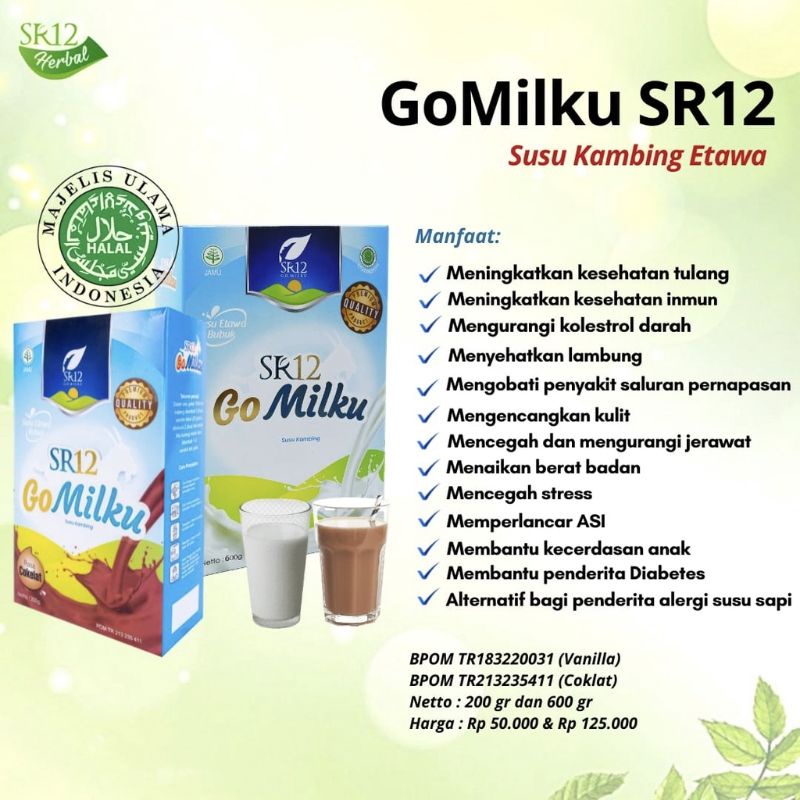 

SR12 GoMilku Susu Kambing Etawa - HalalMUI, tanpa gula atau creamer, tidak bau, meningkatkan kesehatan imun,Meningkatkan kesehatan tulang⁣⁣,Mengurangi kolestrol darah⁣⁣,Menyehatkan lambung⁣⁣