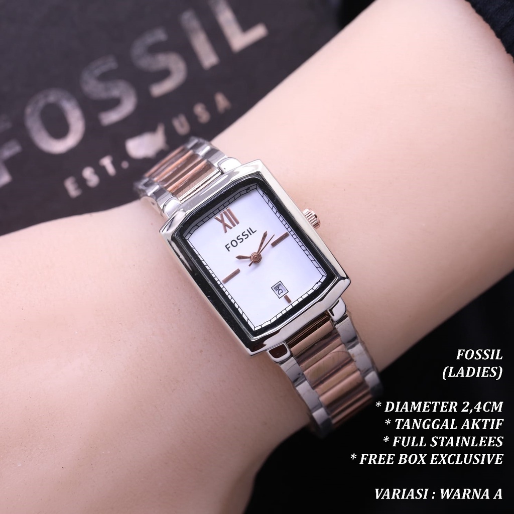 (FREE BOX) JAM TANGAN WANITA FASHION FULL STAINLEES TANGGAL AKTIF