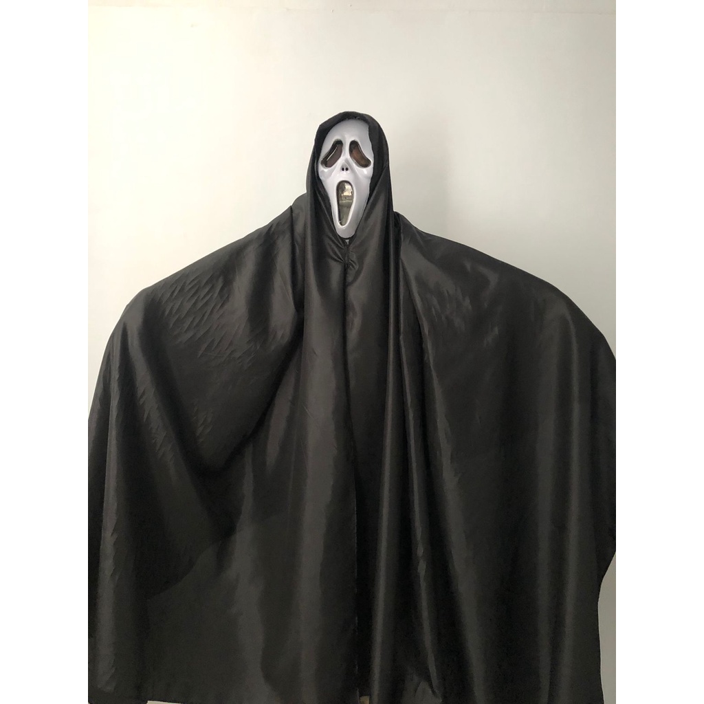 Kostum Halloween Jubah Hitam Set +Topeng Cosplay anak &amp; Dewasa Haloween UNISEX Kostum hantu baju tulang tengkorak scream anak dewasa custom kostom helloween