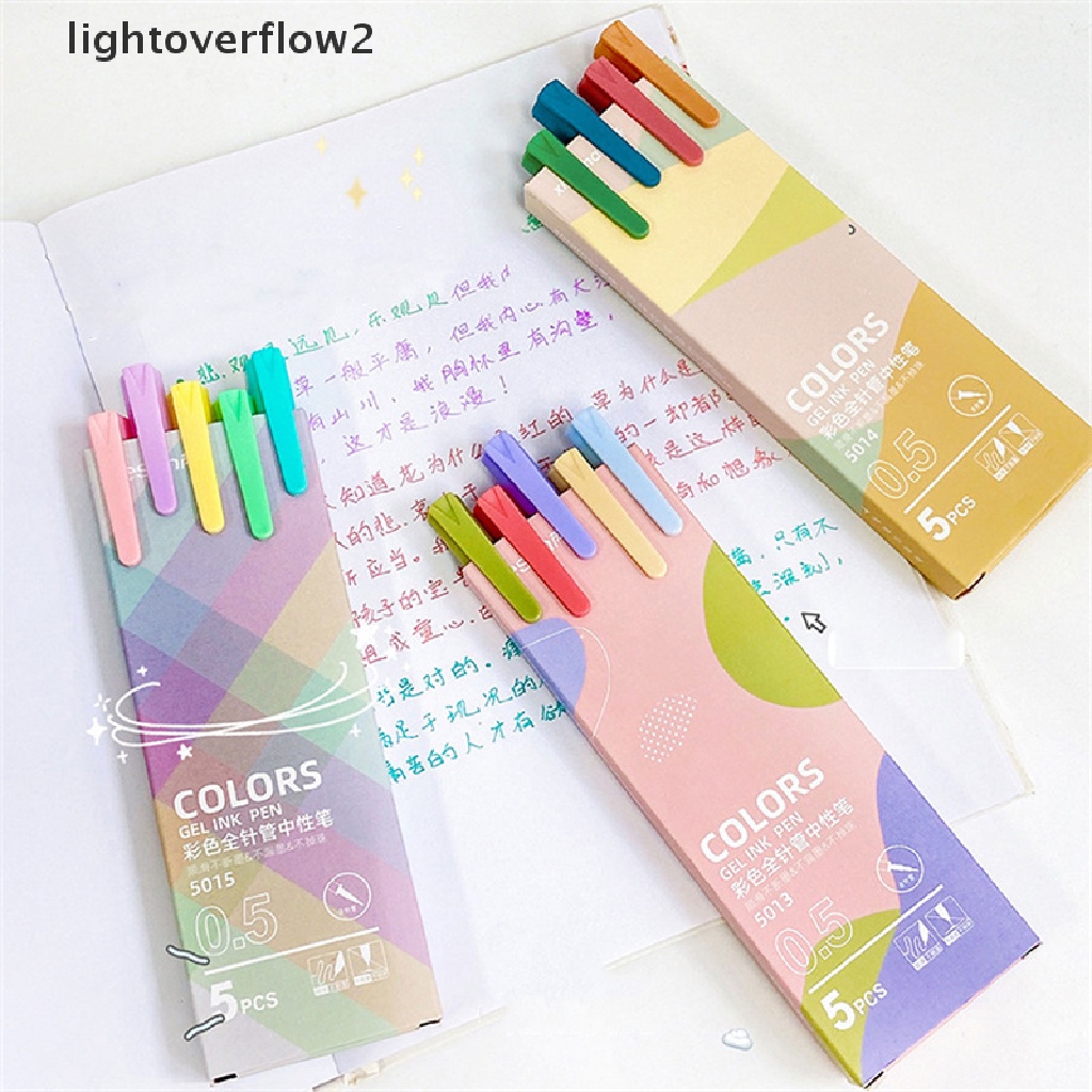 (lightoverflow2) Pulpen Gel 0.5mm 5 Warna Macarons