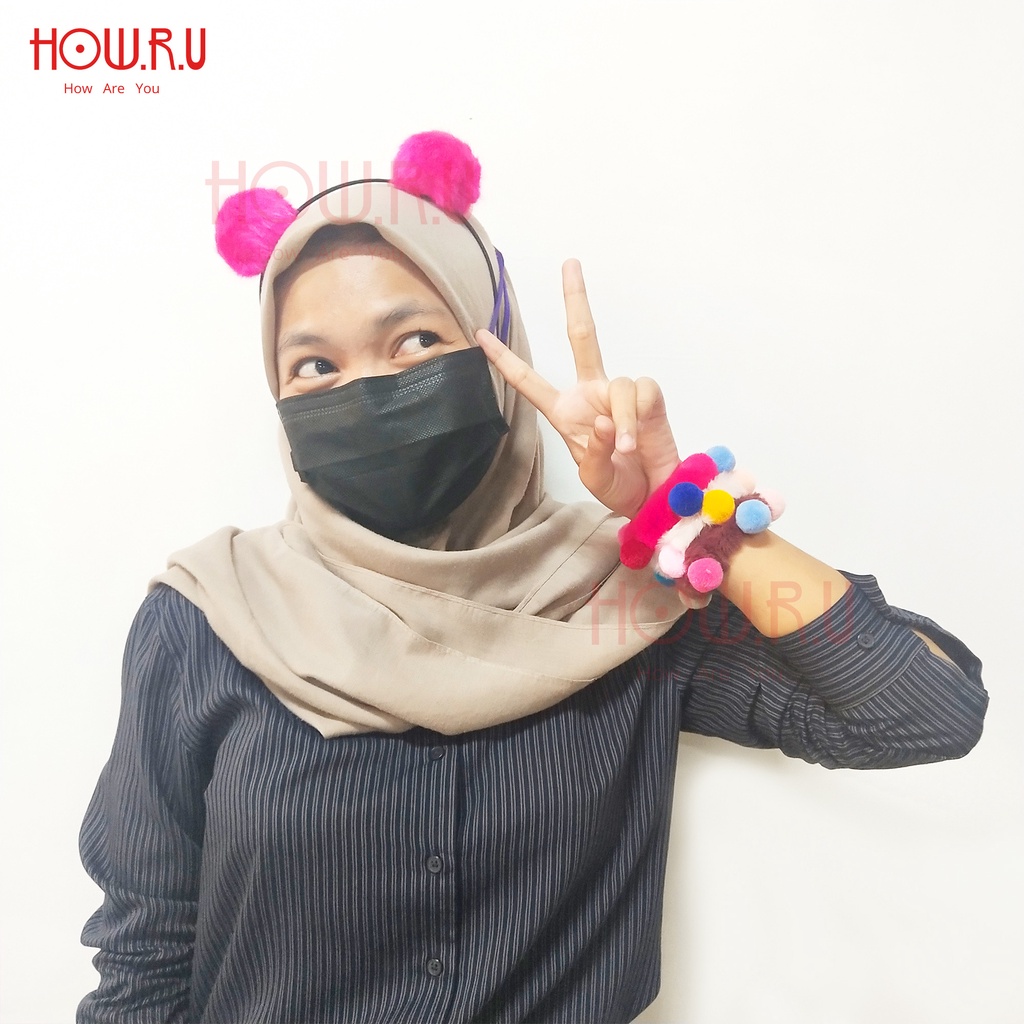 HOW.R.U | Bando Furry Pom Pom Lucu Warna Pastel untuk Anak dan Dewasa