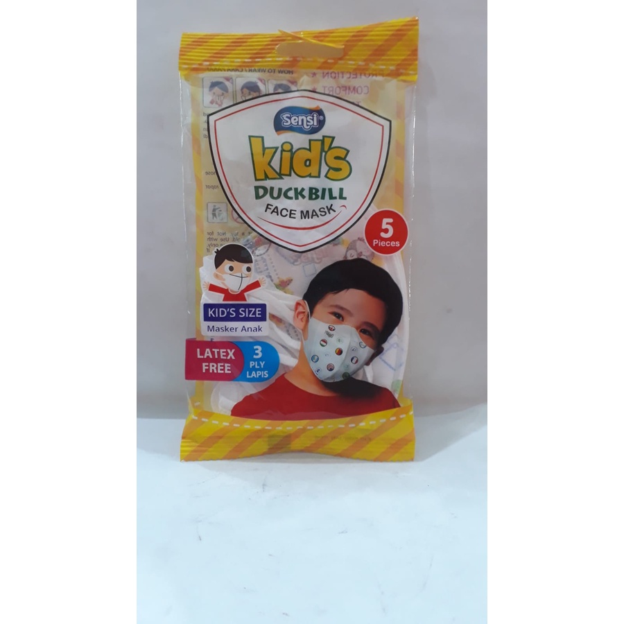 SENSI MASKER DUCKBILL ANAK PUTIH KARAKTER 3 PLY ISI 5 PIECES