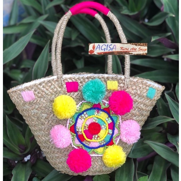 tas bangkok/tas anyaman/tas pompom/tas anyaman bali /tas mute