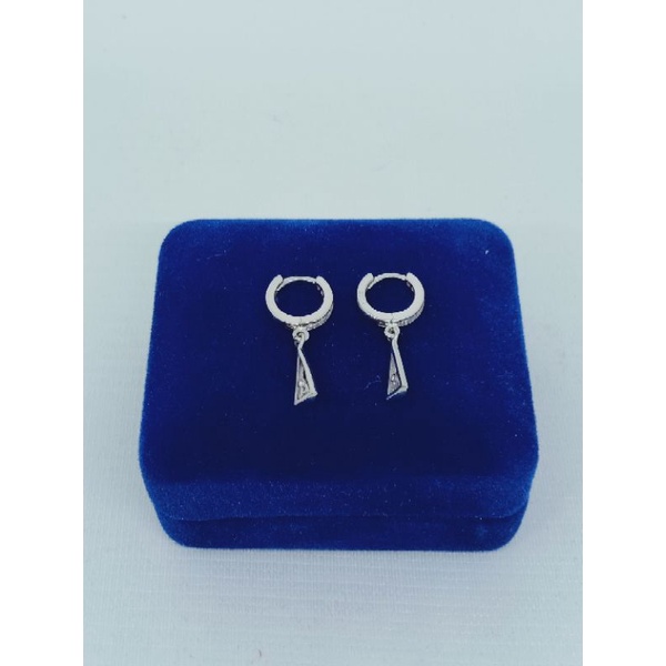 Anting jepit listring bulat mp + m segitiga (gu*s) /anting jepit perak asli silver 925 lapis emas/ anting fashion wanita terbaru