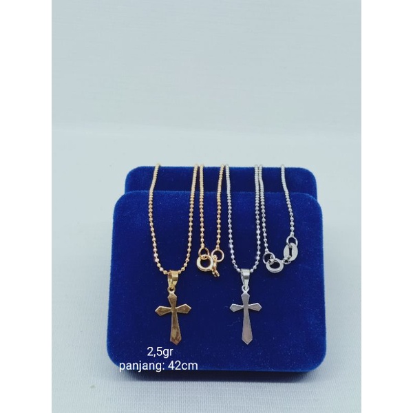 KALUNG MINI BIJILADA + LIONTIN SALIB POLOS /KALUNG PERAK ASLI SILVER 925 LAPIS EMAS/ KALUNG FASHION WANITA TERBARU