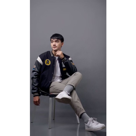 Varsity Jacket SKULL Black Vlieger Original - Jaket Baseball Varsity Vintage Premium