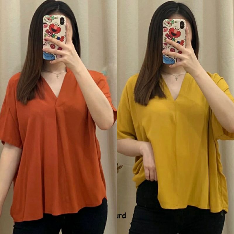 BLOUSE YOSA TOP LOOSE KEMEJA CRINKLE ATASAN PENDEK POLOS