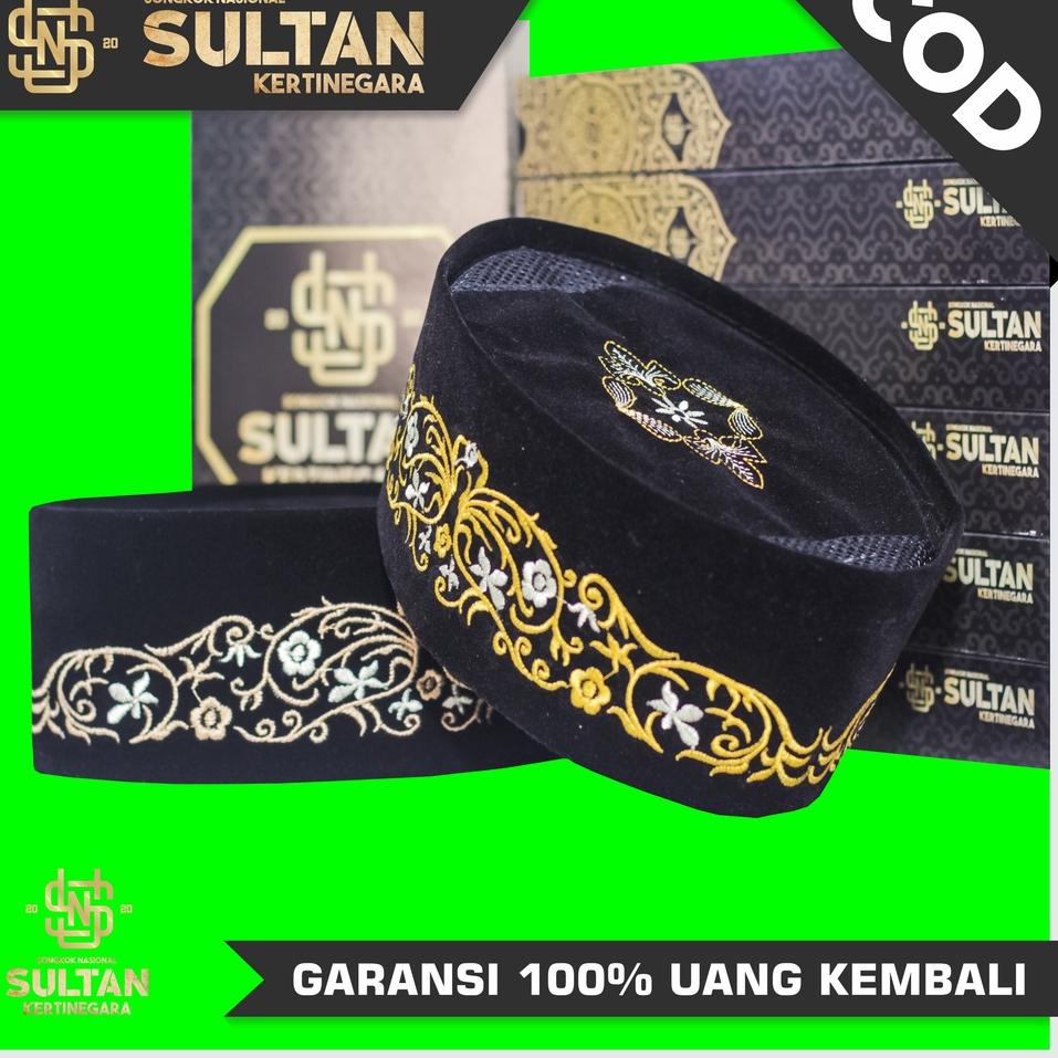 "PKK.18Oc22d" Peci Hitam Motif AC Full Bordir BUNGA EXCLUSIVE / Motif BATIK Nu Songkok Kopyah Nasion