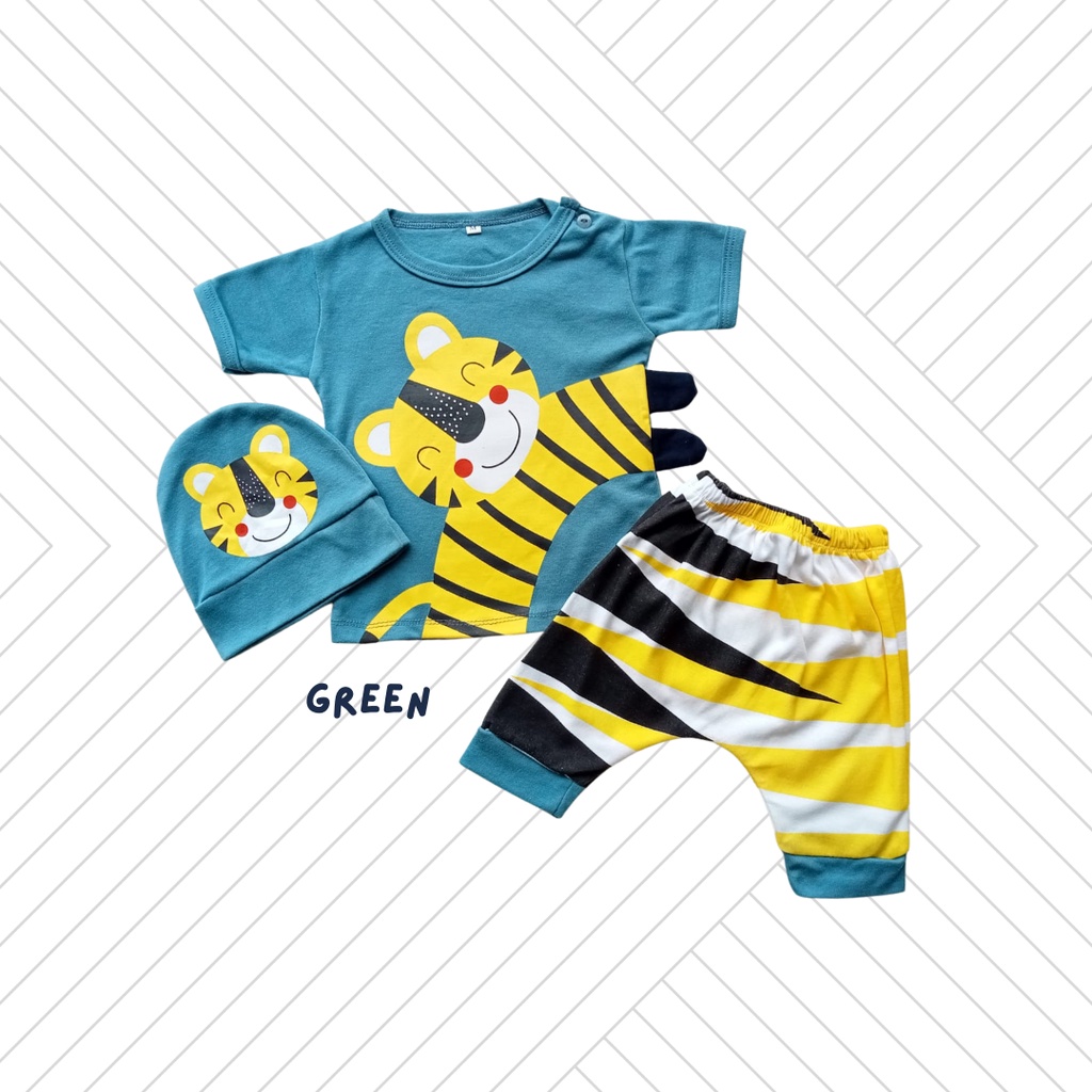 setelan anak laki laki baju anak bayi cowok 1 2 tahun 0 12 24 bulan setelan baju anak balita free topi TIGER tee set