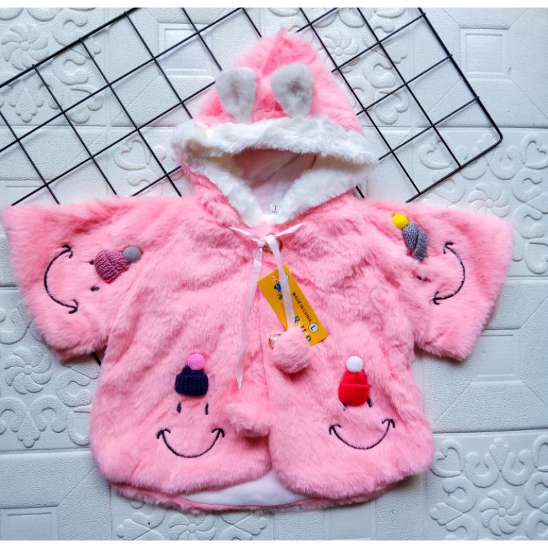 [0-3,5 tahun] JAKET BULU HANGAT ANAK PEREMPUAN IMPORT PREMIUM HOODIE MOTIF BUNGA KUPLUK / MANTEL COAT BULU HALUS HANGAT ANAK CEWEK IMPORT HOODIE