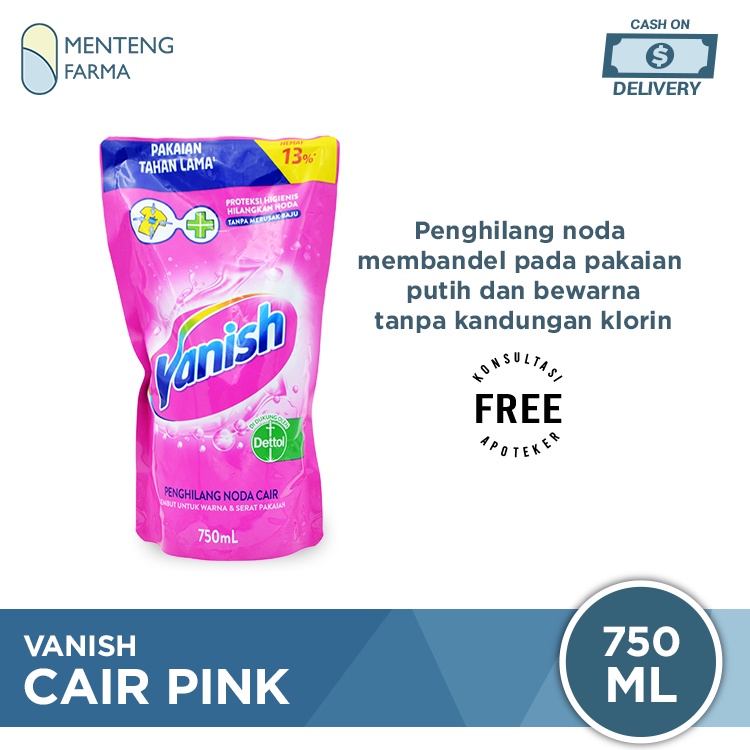 Vanish Cair Pink Pouch 750 mL - Penghilang Noda Pakaian Putih dan Bewarna