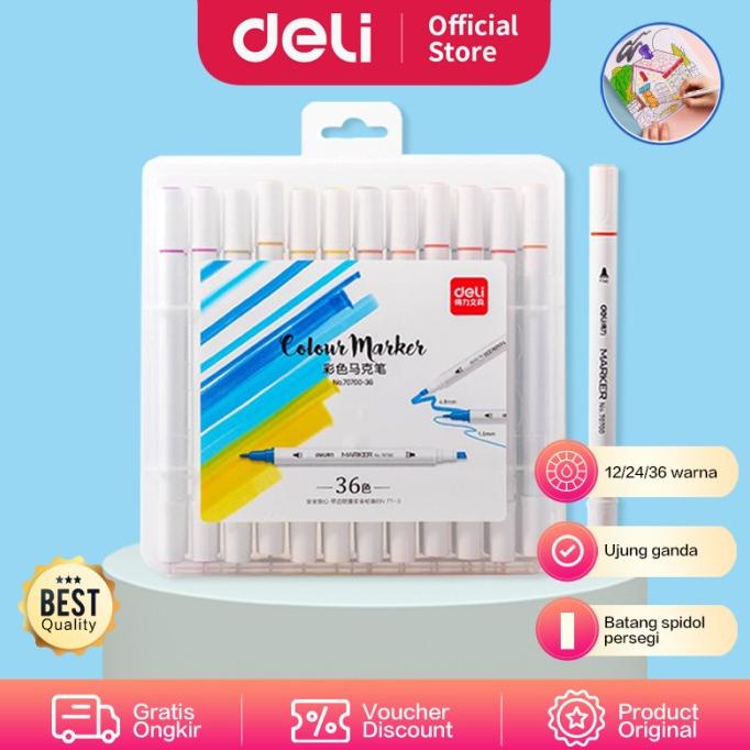 

(COD) Deli spidol desain profesional 24 warna ujung ganda 70700-24