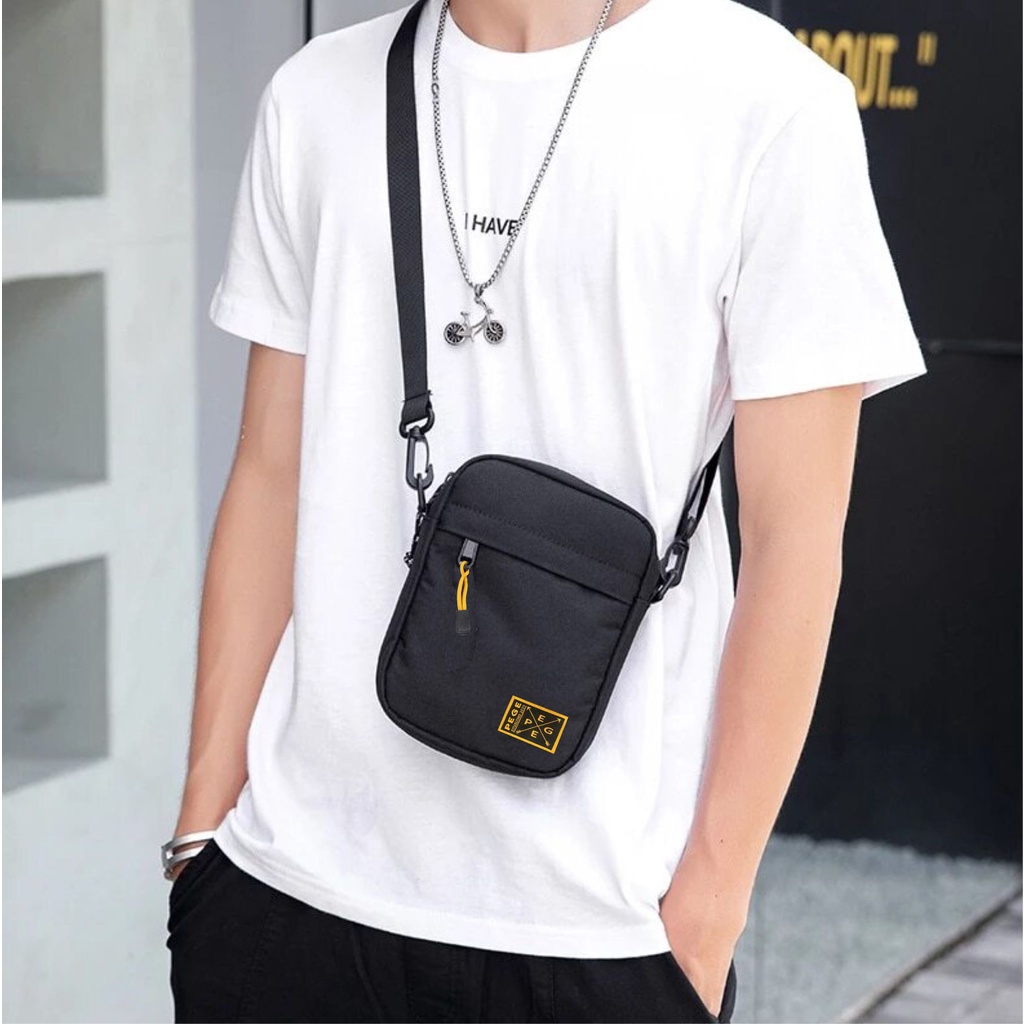 Tas Selempang Bahu Slempang Pria PEGE Polos Hitam Model Simpel Casual - PG 8922