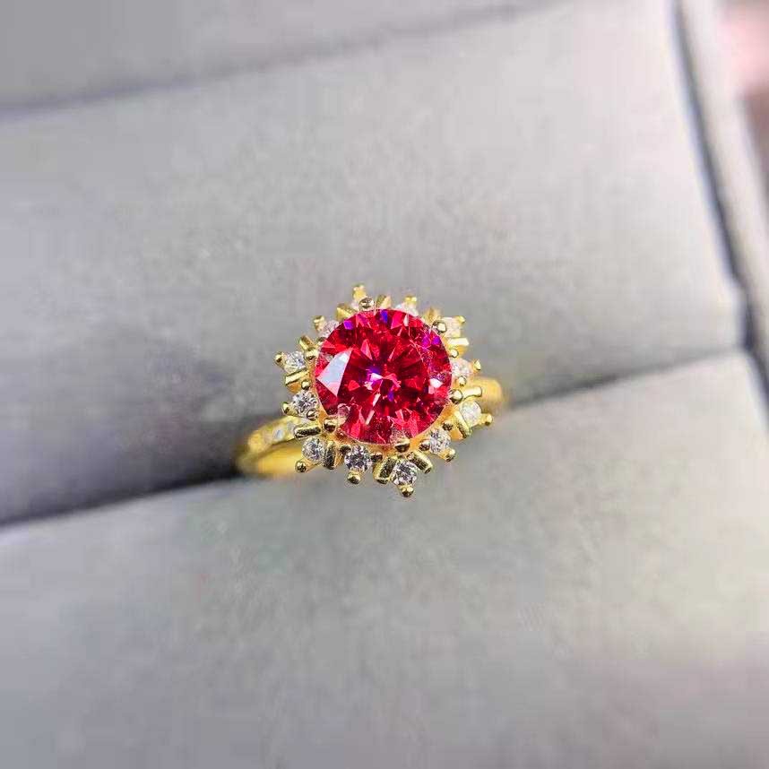 Goldkingdom Perhiasan Fashion Emas Asli Kadar 375 Bangkok Aksesoris Ready Stock Emas 18karat Dan Merah Korundum Cincin Wanita 5karat Snowflake Full Berlian Adjustable Minimalis Ring