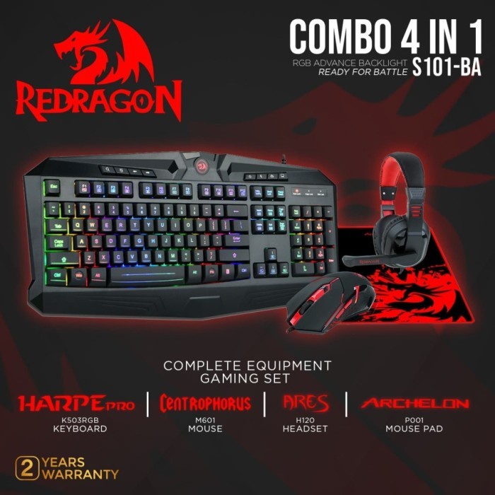 Keyboard Mouse Pad Headset 4 in 1 Combo - S101-BA-1 Redragon Gaming