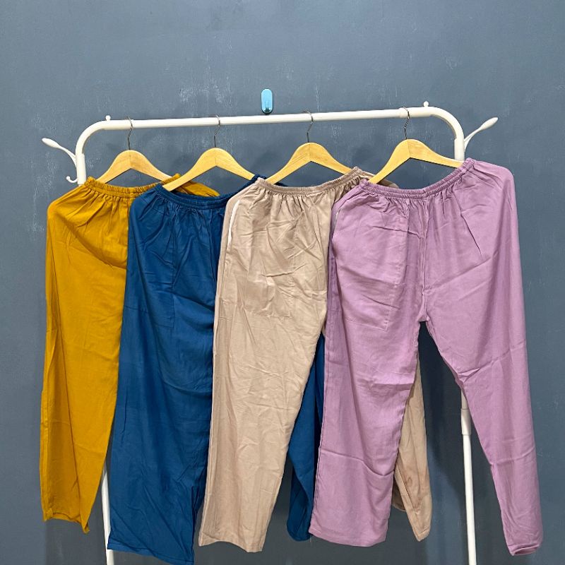 Celana Tidur Kulot Panjang Motif Polosan Bahan Rayon