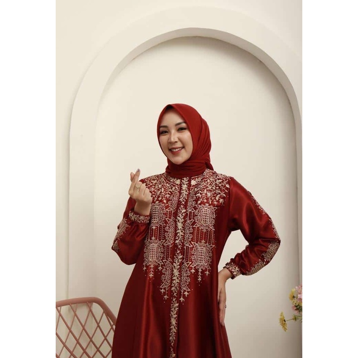 Gamis Wanita Terbaru Kekinian Viral 2023 Gamis Bahan Satin Kristal Bordir dan Permata Payet Overaal 