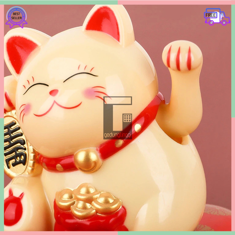 Hiasan Pajangan Patung Kucing Hoki Lucky Cat Maneki Neko Maneko Neki Keberuntungan Rejeki Rezeki Tangan Goyang Gerak China Cina Jepang Solar Non Baterai Batre Batrai Listrik Meja Toko Kasir Dashboard Mobil Size Ukuran Besar Big Medium Sedang Small Kecil