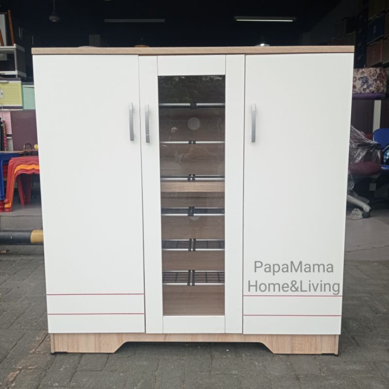 Lemari Sepatu Pintu Kombinasi Kaca - Rak Sepatu 3 Pintu uk 120cm - Rak Sepatu Ruby - Medan
