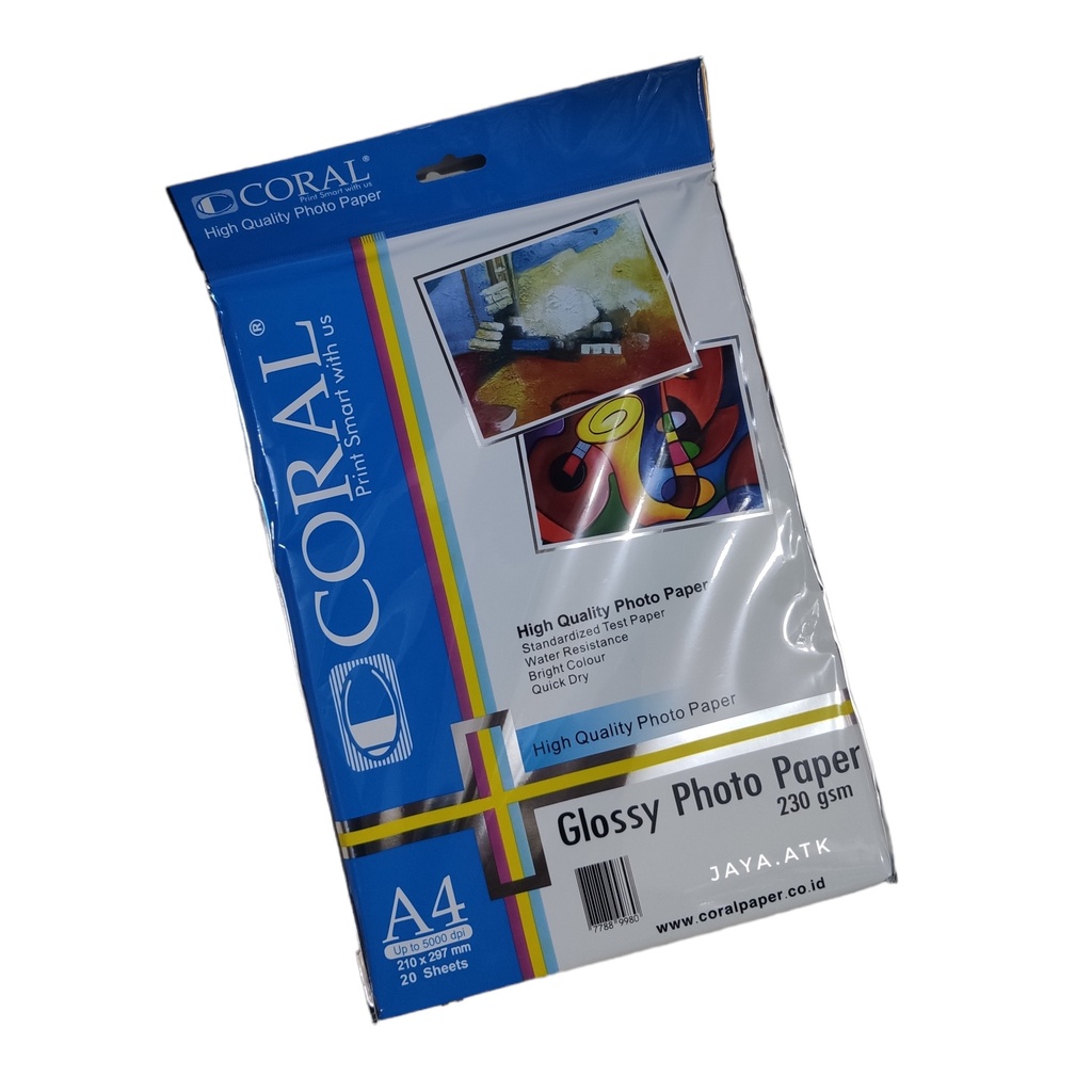 KERTAS FOTO A4 230 GSM GLOSSY KILAP CORAL ISI 20 LBR PHOTO PAPER HIGH QUALITY