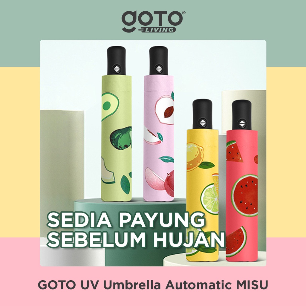 Goto Misu Umbrella Payung Lipat Otomatis Motif Hujan Anti UV