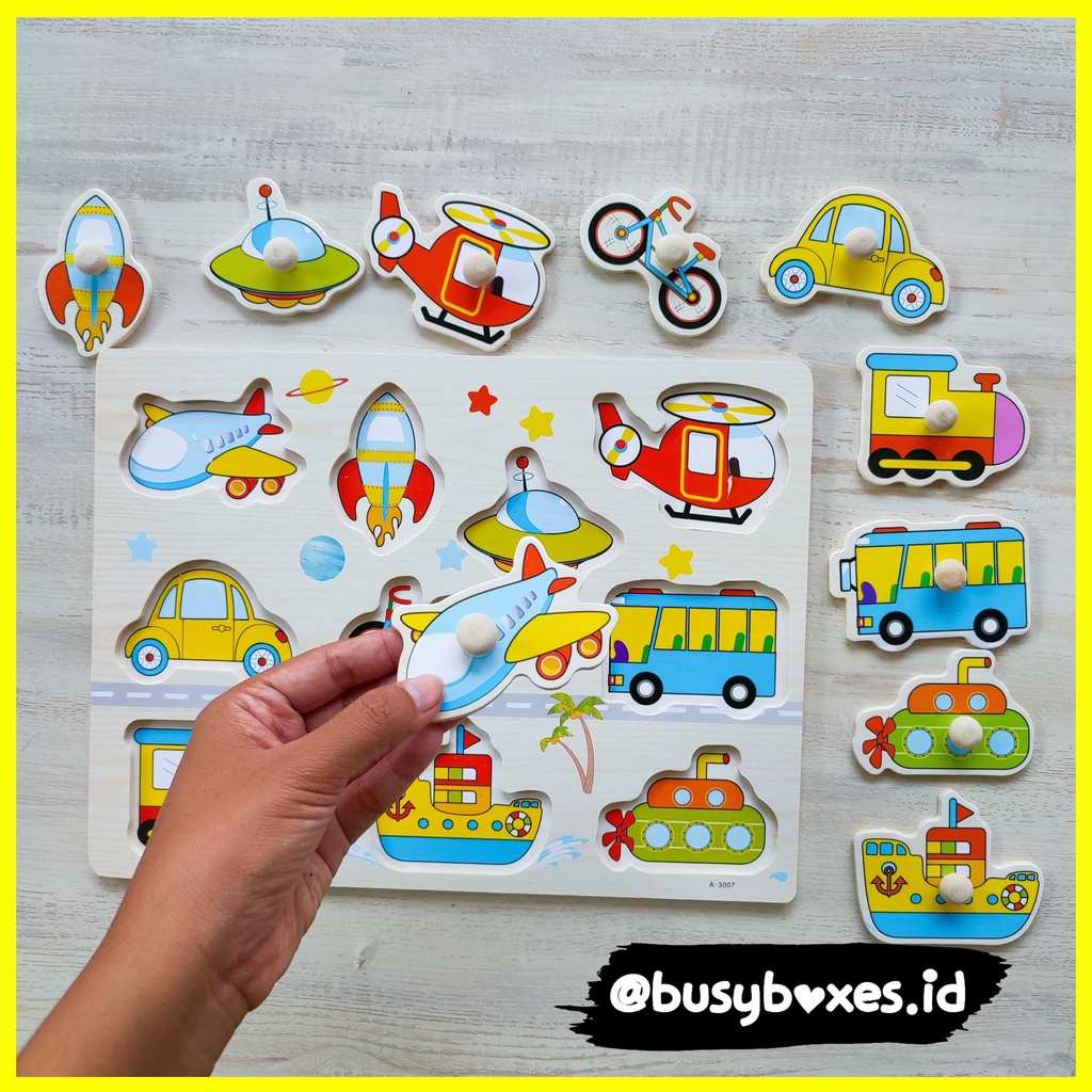 Busyboxes.id Mainan anak edukasi anak 1 2 3 tahun laki laki perempuan mainan edukasi Montessori puzzle jigsaw 3d kayu  kendaraan transportasi  seri -  ufo