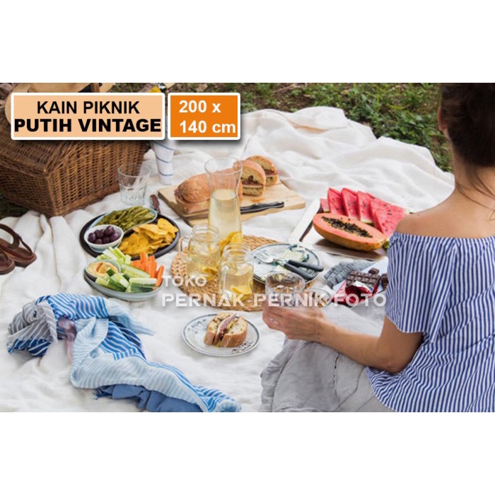 Taplak Kain Piknik Putih Vintage Bahan Wollycrepe