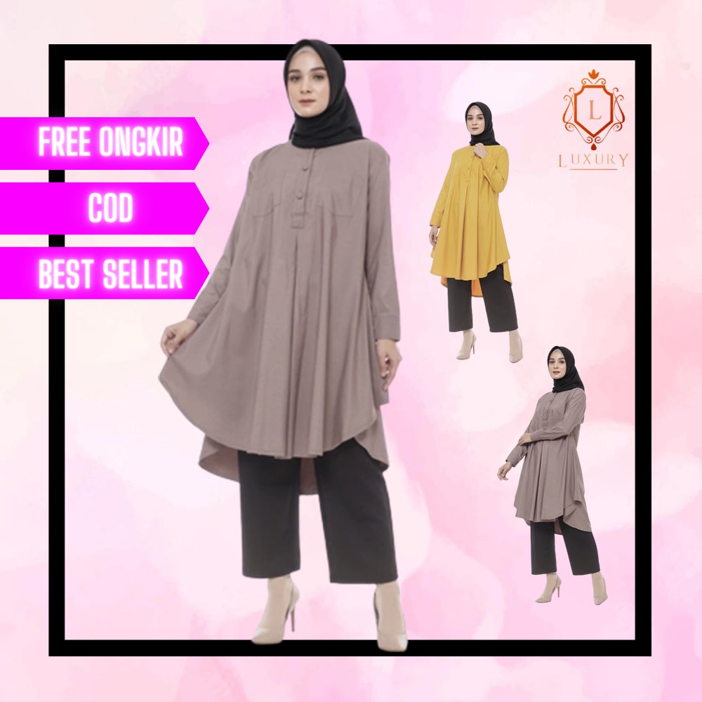 Tunik Cewek 2022 Hijab Atasan Modern Arab Ori Abaya Kerja Model Perempuan Kekinian Terbaru Murah Len