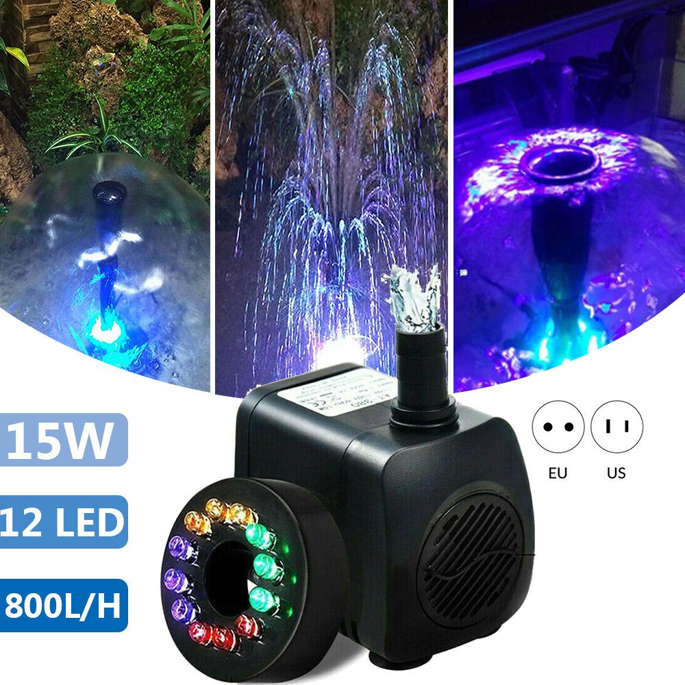 Pompa Filter Air Mancur Elektrik 800l / H Dengan 12 Lampu Led Untuk Akuarium / Kolam Ikan