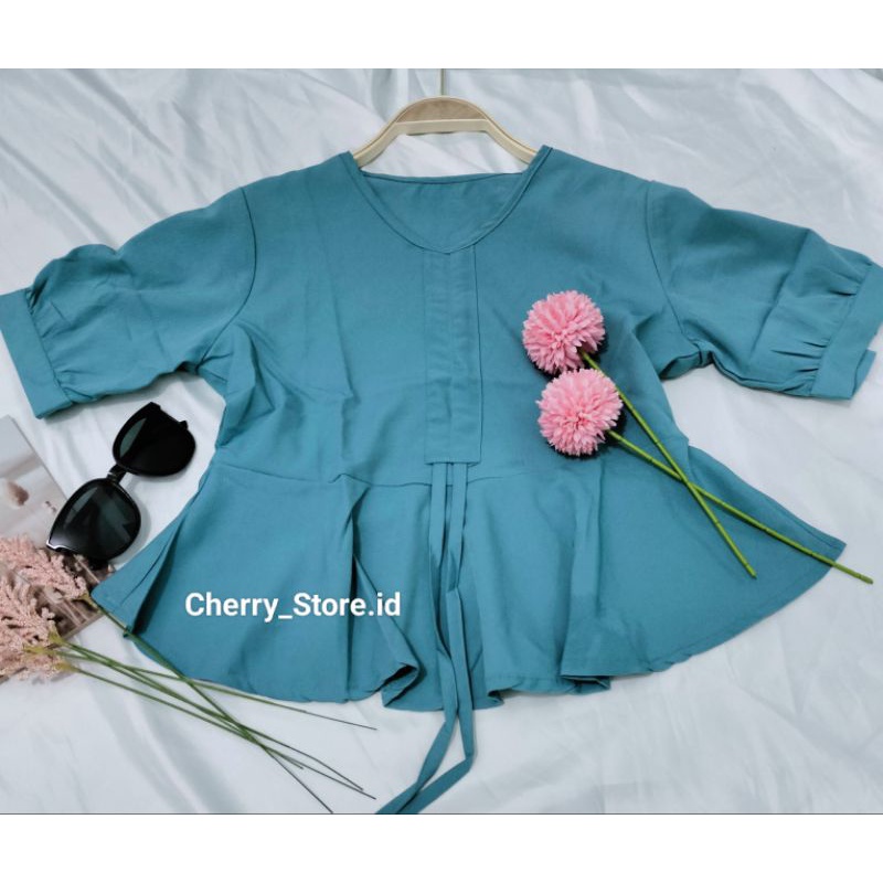Cherry_blouse atasan tali serut bahan Polyester import