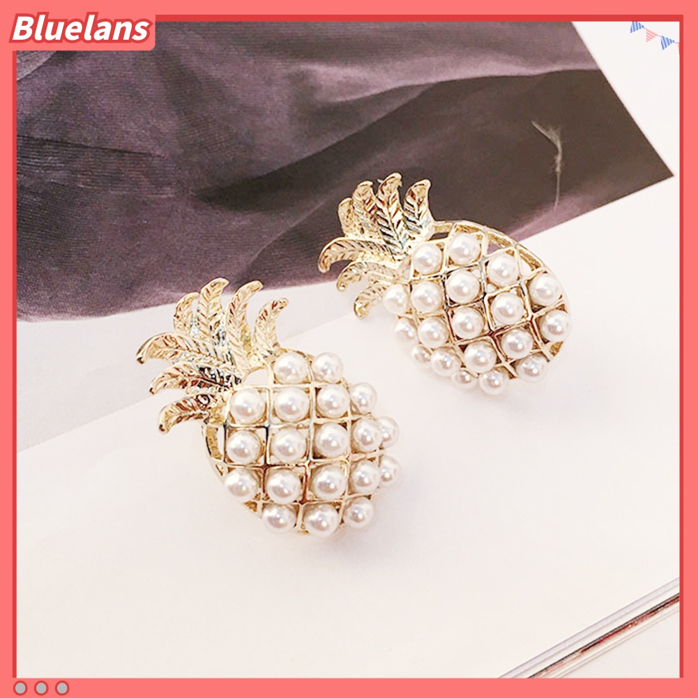 Anting Stud Bentuk Nanas Aksen Mutiara Tiruan Untuk Wanita