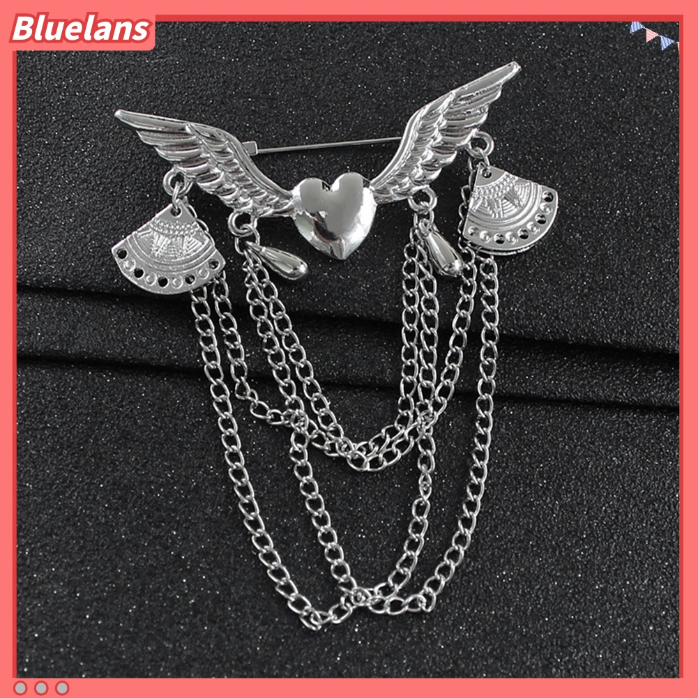 Bluelans Retro Angel Wing Heart Shirt Suit Collar Tip Lapel Brooch Pin with Chain Tassel