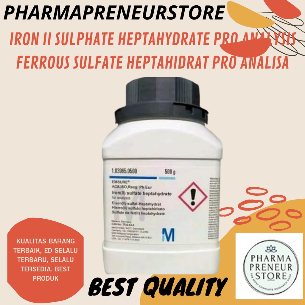 IRON II SULFATE HEPTAHYDRATE / FERROUS SULFATE HEPTHYDRATE PRO ANALISA 50 DAN 100 GRAM KEMASAN MERCK BEST QUALITY