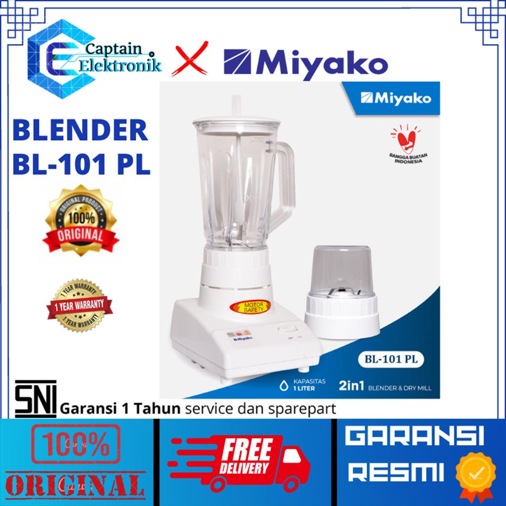 MIYAKO Blender Plastic 1 Liter 2in1 - BL 101 PL / BL-101PL / PL 101 BL / 101PL
